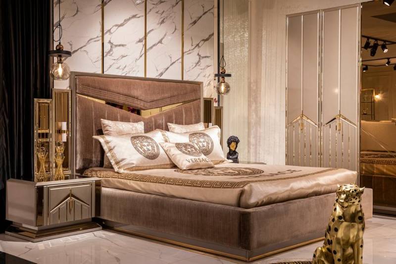 Luxus Schlafzimmer Set Stilvolle Bett 2x Nachttische Holzmöbel Modern Textil von JV Möbel