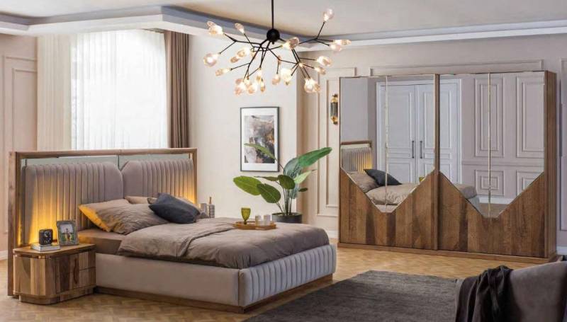 Luxus Schlafzimmer set Bett + 2x Nachttische + Kleiderschrank Modern Komplett von JV Möbel