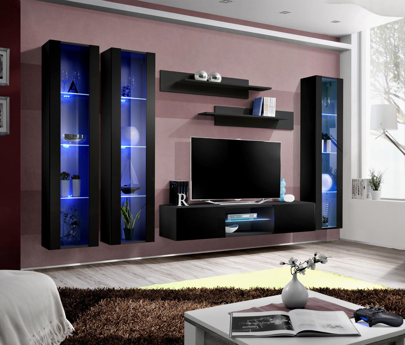 Luxus Schwarz Wohnwand Hänge Vitrine Designer Wohnzimmer Holz Möbel Einrichtung Luxus Schwarz Wohnwand Hänge Vitrine Designer Wohnzimmer Holz Möbel Einrichtung von JV Möbel
