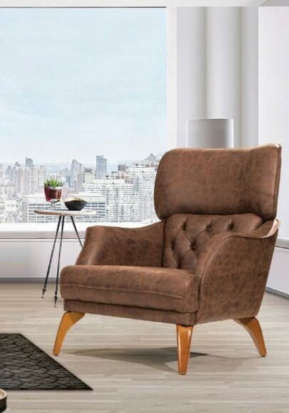Luxus Sessel Ohrensessel Leder Braun Wohnzimmer Polyester Einsitzer Luxus Sessel Ohrensessel Leder Braun Wohnzimmer Polyester Einsitzer von JV Möbel