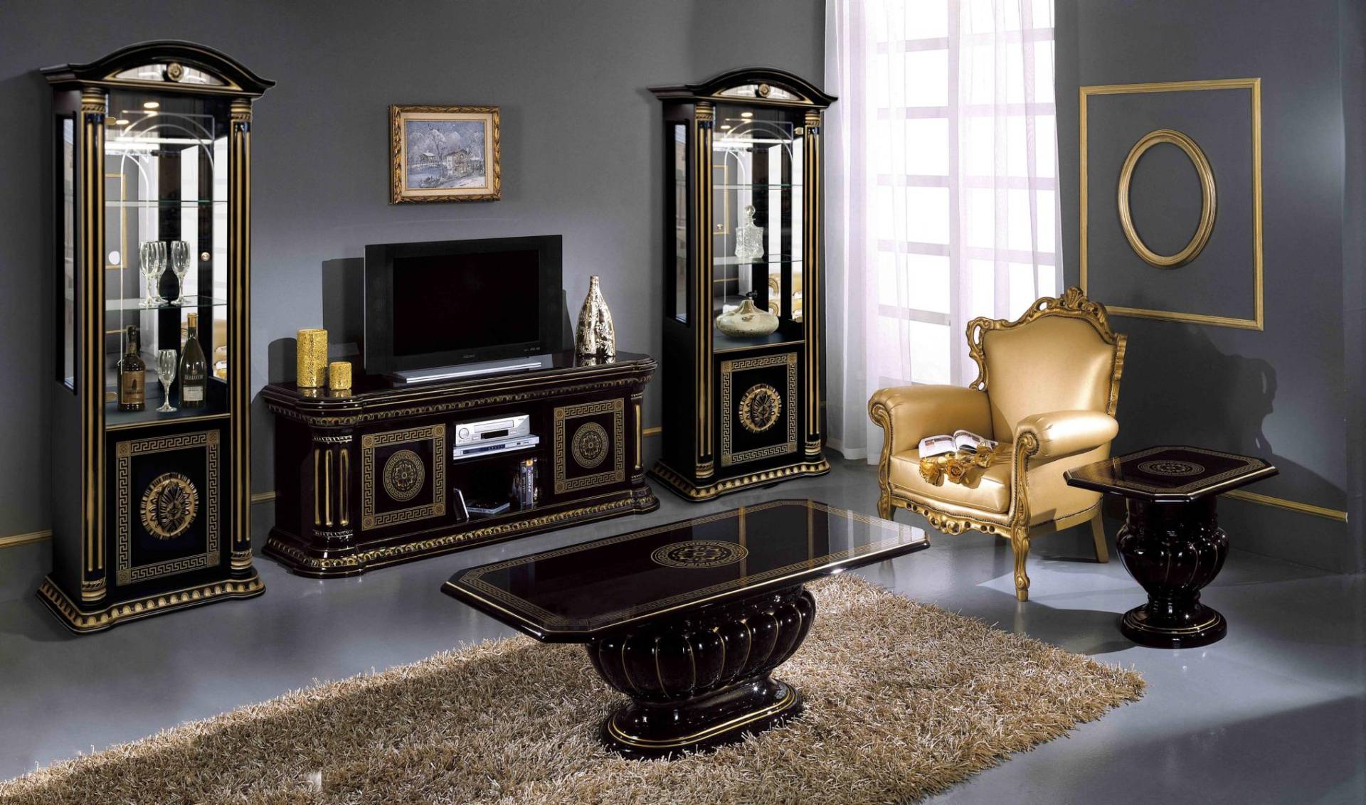 Luxus Set Wohnwand 5tlg. Wohnzimmer rtv Vitrine Couchtisch Beistelltisch Schwarz Luxus Set Wohnwand 5tlg. Wohnzimmer rtv Vitrine Couchtisch Beistelltisch Schwarz von JV Möbel