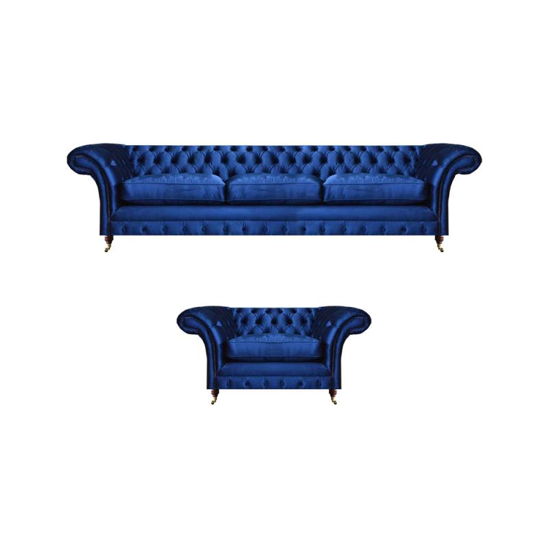 Luxus Sitzmöbel Sofa Set 2tlg Sofa Dreisitzer Couch mit Sessel Chesterfield Neu von JV Möbel