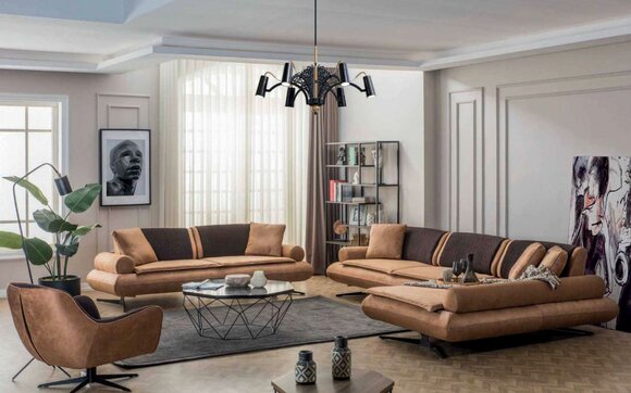Luxus Sofagarnitur Ecksofa L-Form Zweisitzer Sessel Kunstleder Braun von JV Möbel