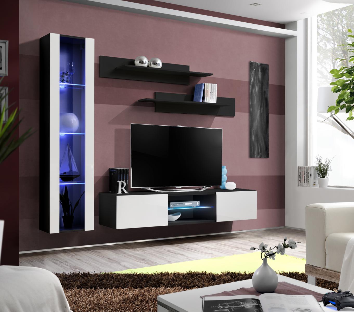 Luxus Wohnwand Einrichtung Hänge Vitrine Wohnzimmer Designer Garnitur Wandregale von JV Möbel