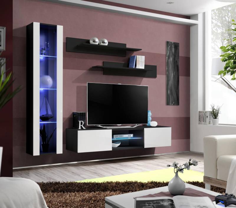 Luxus Wohnwand Einrichtung Hänge Vitrine Wohnzimmer Designer Garnitur Wandregale von JV Möbel