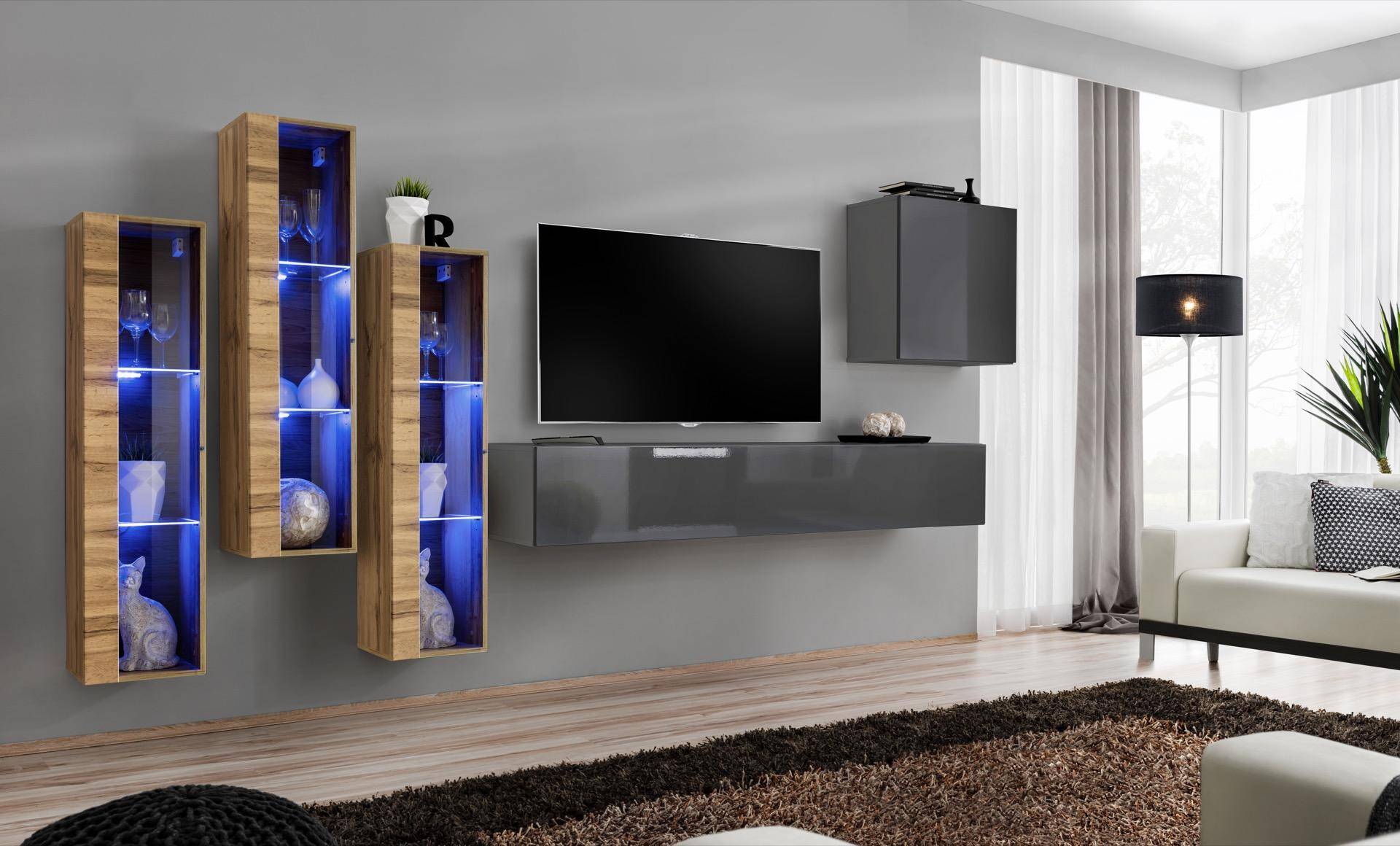 Luxus Wohnwand Grau Hochglanz TV Ständer Designer Sideboard Wohnzimmer Set Luxus Wohnwand Grau Hochglanz TV Ständer Designer Sideboard Wohnzimmer Set von JV Möbel