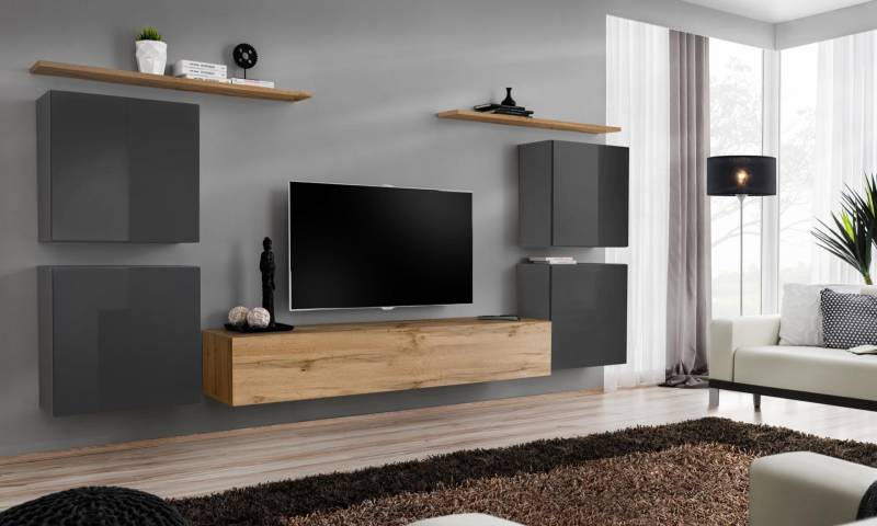 Luxus Wohnwand Komplett 7tlg Designer Wandregal Wohnzimmer Braun TV-Ständer von JV Möbel