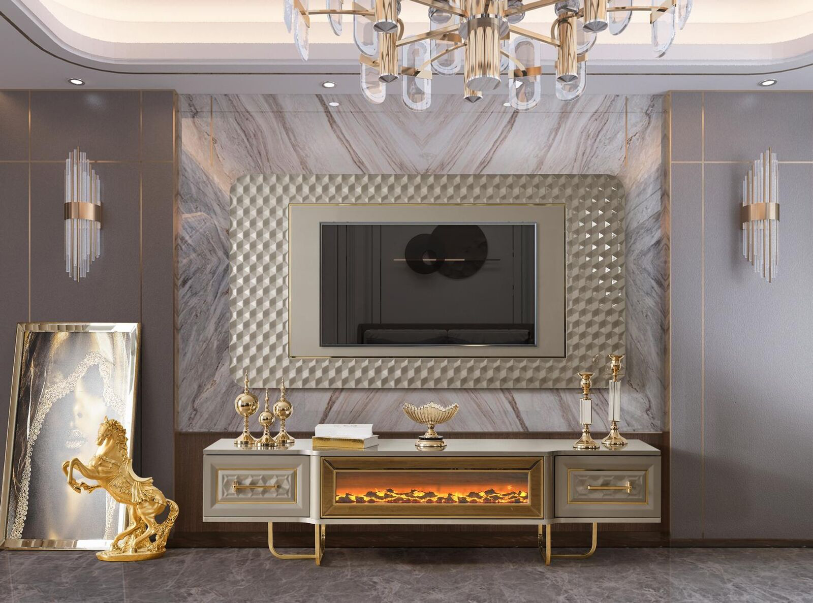 Luxus Wohnwand mit Kamin Fernseher Ständer tv Sideboard Sofort Luxus Wohnwand mit Kamin Fernseher Ständer tv Sideboard Sofort von JV Möbel