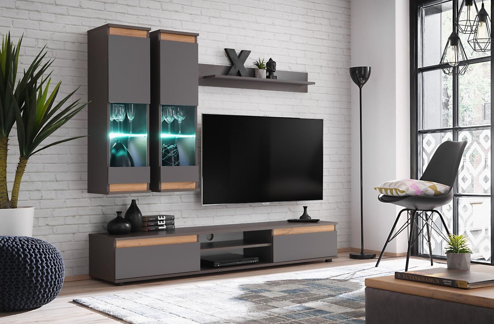 Luxus Wohnwand tv Ständer Holz Designer Wohnzimmer Grau Möbel Wandschrank Luxus Wohnwand tv Ständer Holz Designer Wohnzimmer Grau Möbel Wandschrank von JV Möbel