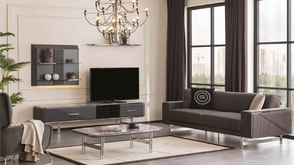Luxus Wohnzimmer Sofa 3 Sitzer Couchtisch rtv Regale Lowboard Design 4tlg. von JV Möbel