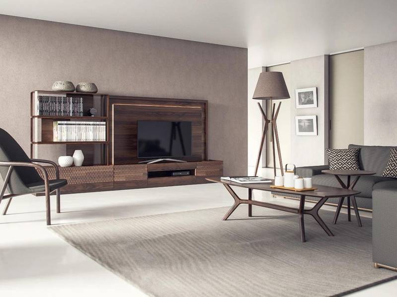 Luxus Wohnzimmer Wohnwand TV-Ständer Holzmöbel Bücherregale Neu TV Rahmen von JV Möbel