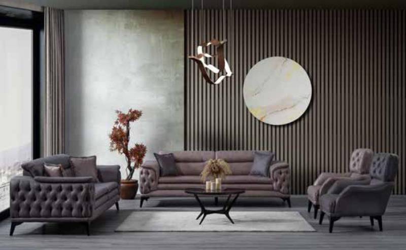 Luxusmöbel Brauner Wohnzimmer Zweisitzer Textil und Leder Sofas Modern von JV Möbel