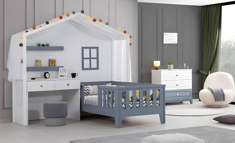 Mehrfarbig Kinderzimmer Modern Garnitur Kinderbett mit Schreibtisch neu von JV Möbel