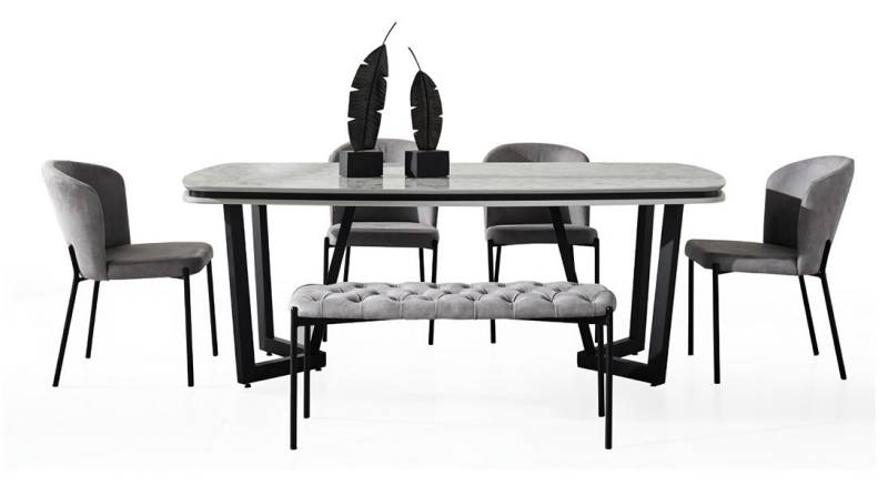 Modern Esstisch Bequem 4x Stühle Tische Hocker Grau Esszimmergarniture Modern Esstisch Bequem 4x Stühle Tische Hocker Grau Esszimmergarniture von JV Möbel