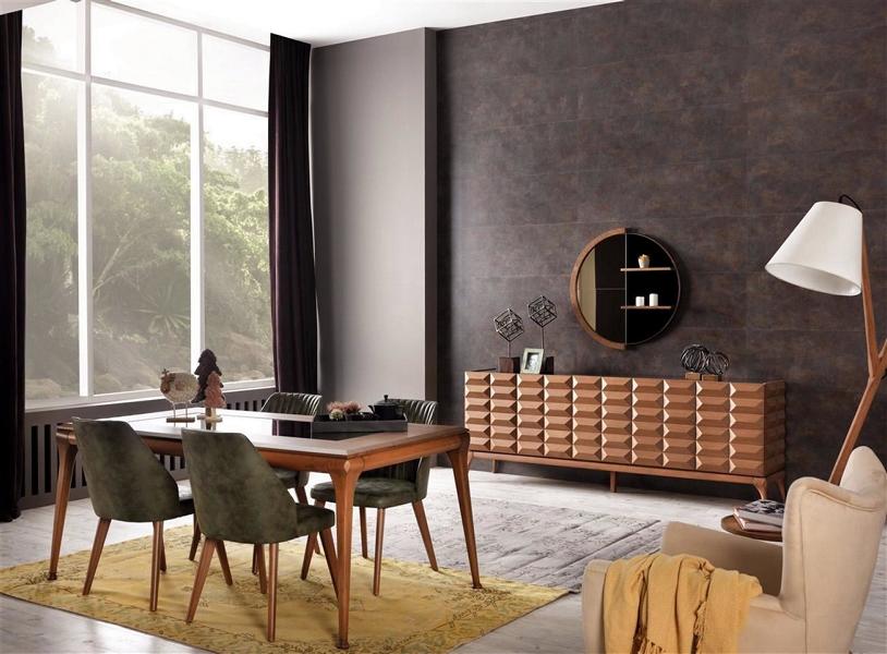 Modern Esszimmer Set Esstisch 4x Stühle Sideboard Spiegel Hochglanz Grün von JV Möbel