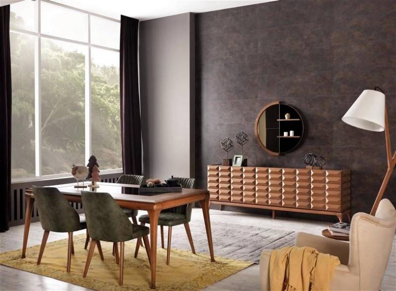 Modern Esszimmer Set Esstisch 4x Stühle Sideboard Spiegel Hochglanz Grün von JV Möbel