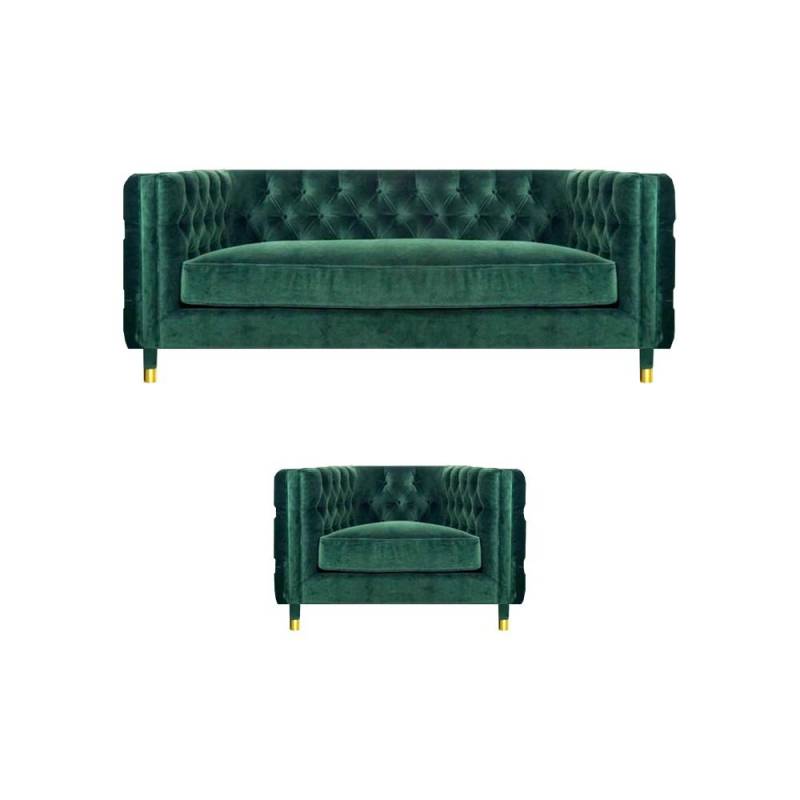 Modern Grün Design Sofa Couch Dreisitze Stoff Sessel Sofagarnitur Chesterfield von JV Möbel