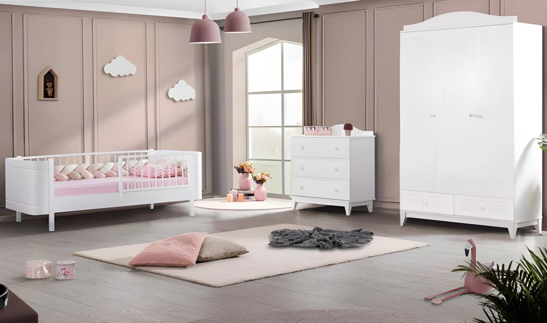 Modern Jugendzimmer Kinderzimmer Weiß Set luxuriöse Bett Kleiderschrank Modern Jugendzimmer Kinderzimmer Weiß Set luxuriöse Bett Kleiderschrank von JV Möbel