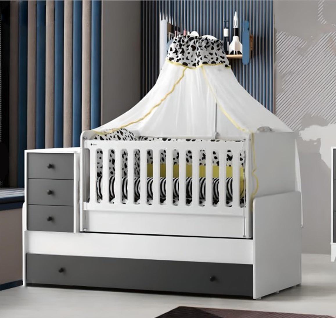 Modern Kinderbett Holzbett Funktionsbett Ausziehbares Bett 200 Holz Weiß von JV Möbel