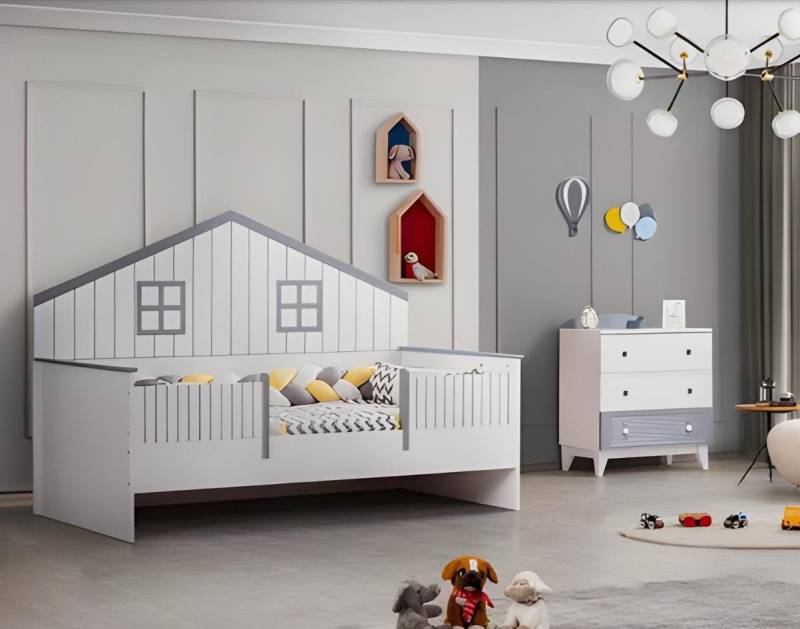 Modern Kinderzimmer 2tlg Möbel Komplettzimmer Mehrfarbig Kinderbett Kommod von JV Möbel