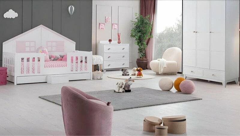 Modern Kinderzimmer Set Bett Mehrfarbig Kleiderschrank Kommode Helles Neu von JV Moebel