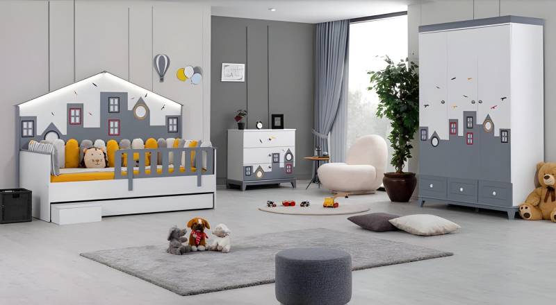 Modern Kinderzimmer Set Kinderbett Kleiderschrank Kommode Schlafzimmer Neu von JV Möbel