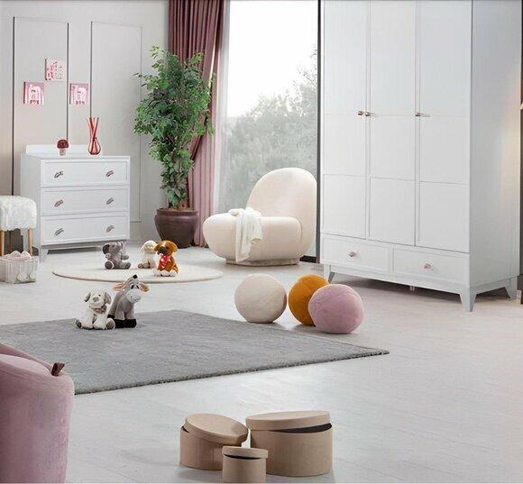 Modern Kinderzimmer Set Weiß Kleiderschrank luxus Kommode Helles 2tlg Neu von JV Moebel