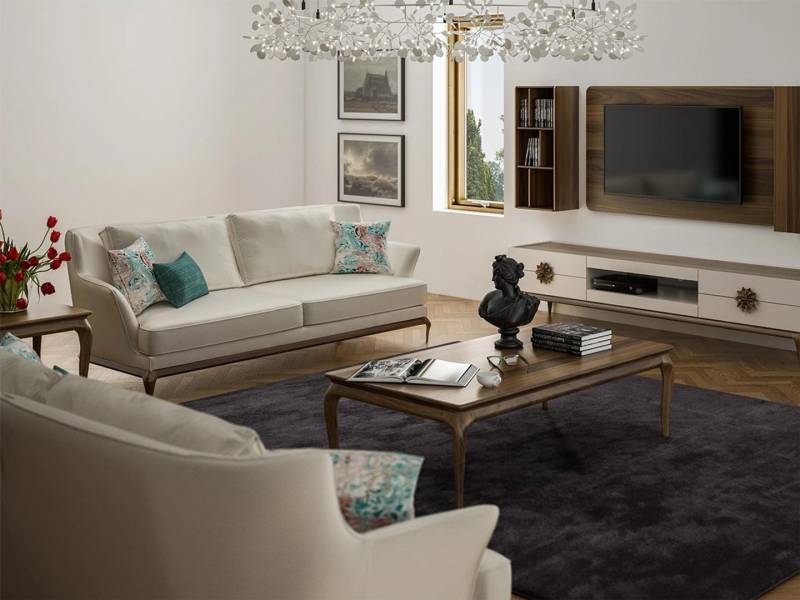 Modern Komplett 2x Dreisitzer Sofa Weiß Textil Wohnzimmer Design Sofas Couch von JV Möbel