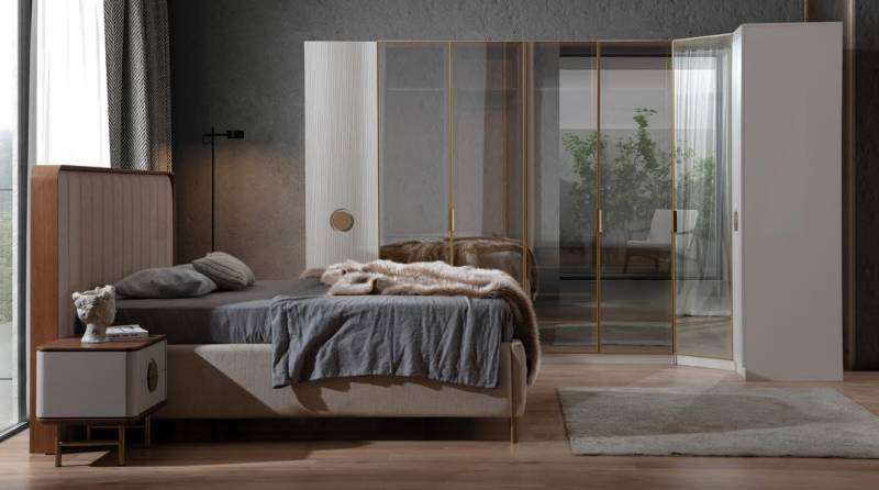 Modern Schlafzimmer Set Bett 2x Nachttische Eckkleiderschrank Schlafzimmer Neu von JV Möbel