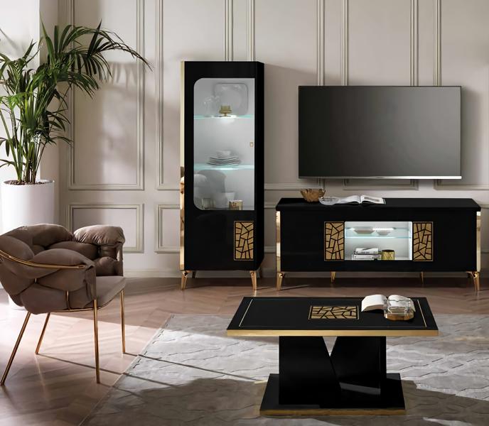 Modern Set 3 tlg Wohnzimmer Schwarz Holz Couchtisch Möbel Schrank TV-Ständer Modern Set 3 tlg Wohnzimmer Schwarz Holz Couchtisch Möbel Schrank TV-Ständer von JV Möbel
