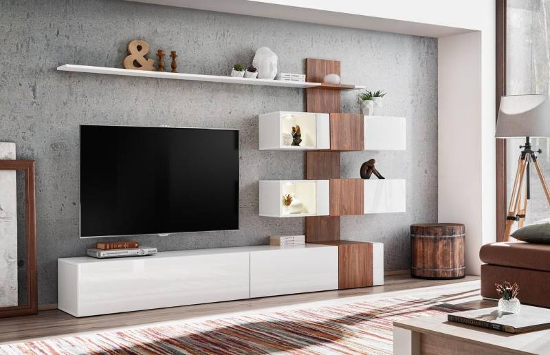 Modern Wohnwand Luxus Einrichtung Wohnzimmer Design TV-Ständer Wand Regale von JV Möbel
