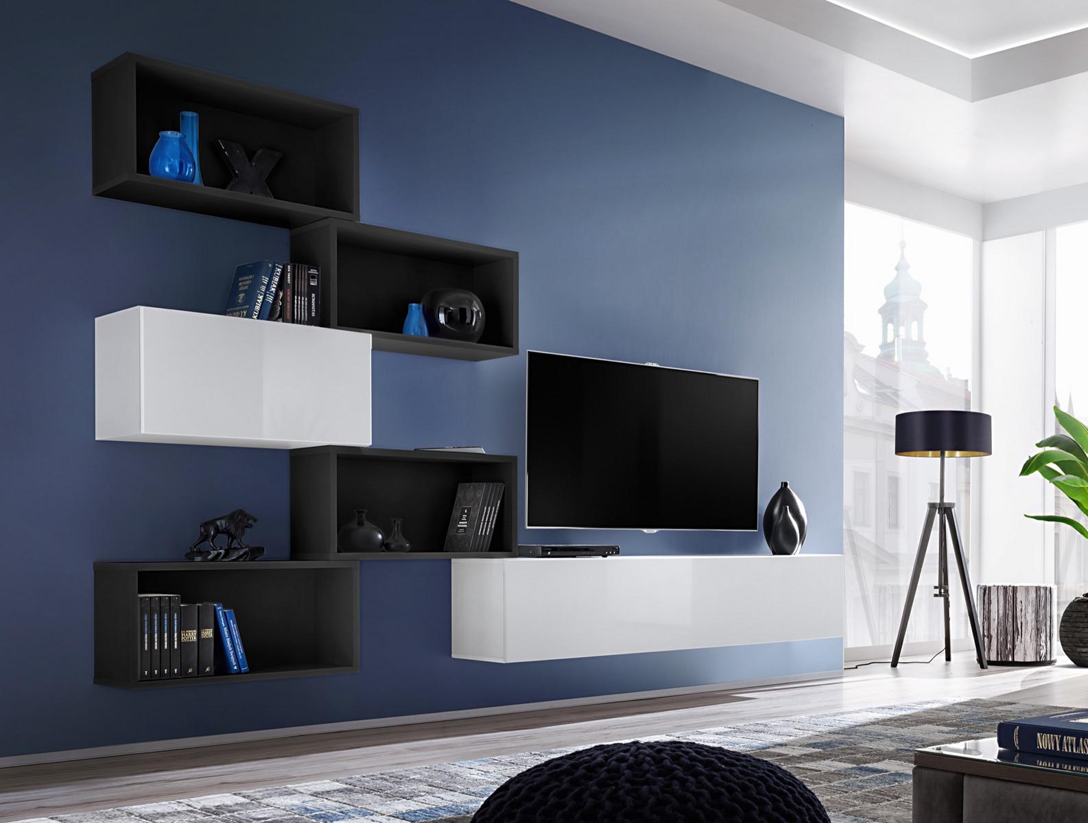 Modern Wohnwand Schwarz Designer Wohnzimmer Möbel Holz TV-Ständer Modern Wohnwand Schwarz Designer Wohnzimmer Möbel Holz TV-Ständer von JV Möbel