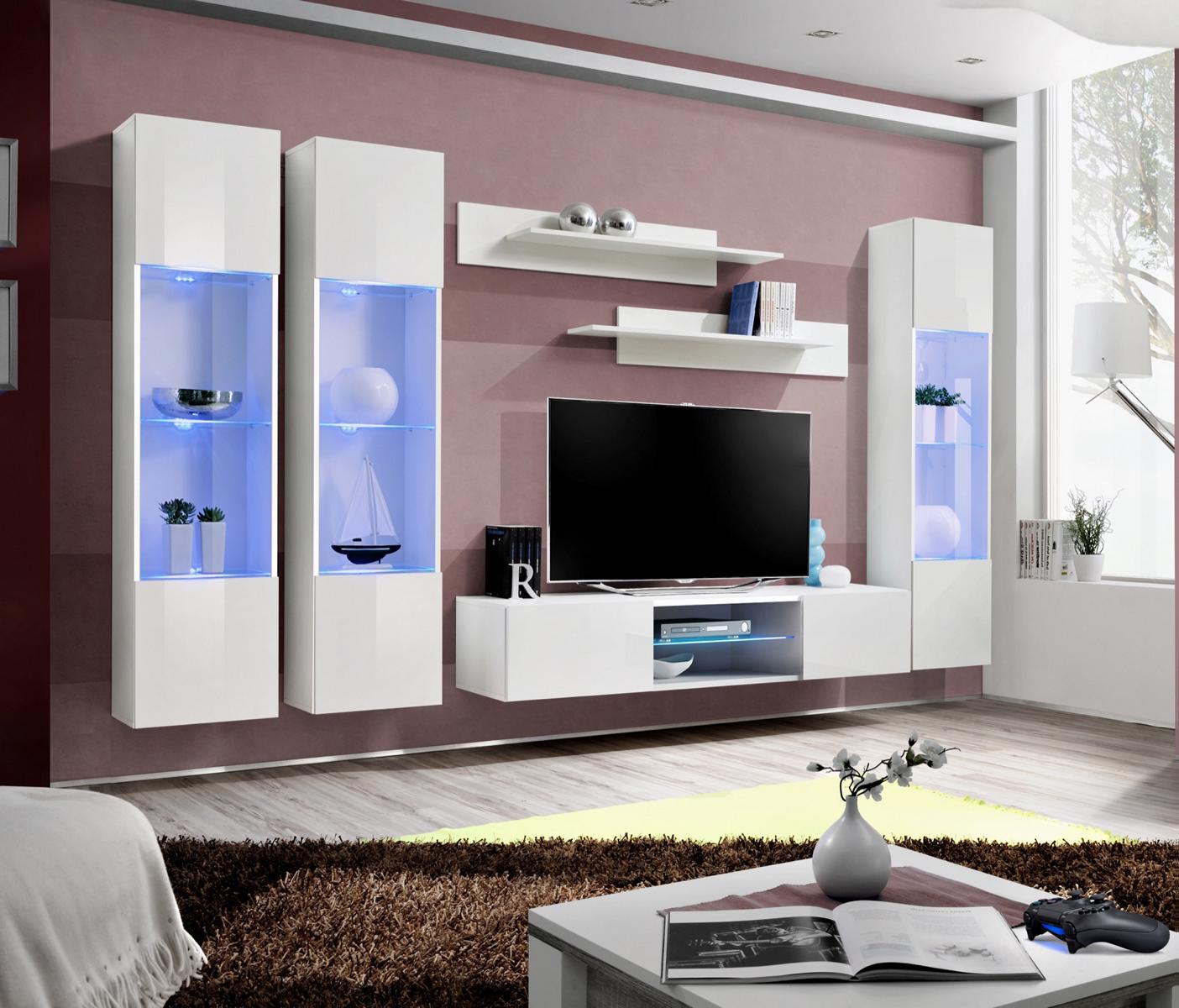 Modern Wohnwand Weiß Stil Designer TV Ständer Hänge Vitrine Luxus Wohnzimmer Modern Wohnwand Weiß Stil Designer TV Ständer Hänge Vitrine Luxus Wohnzimmer von JV Möbel