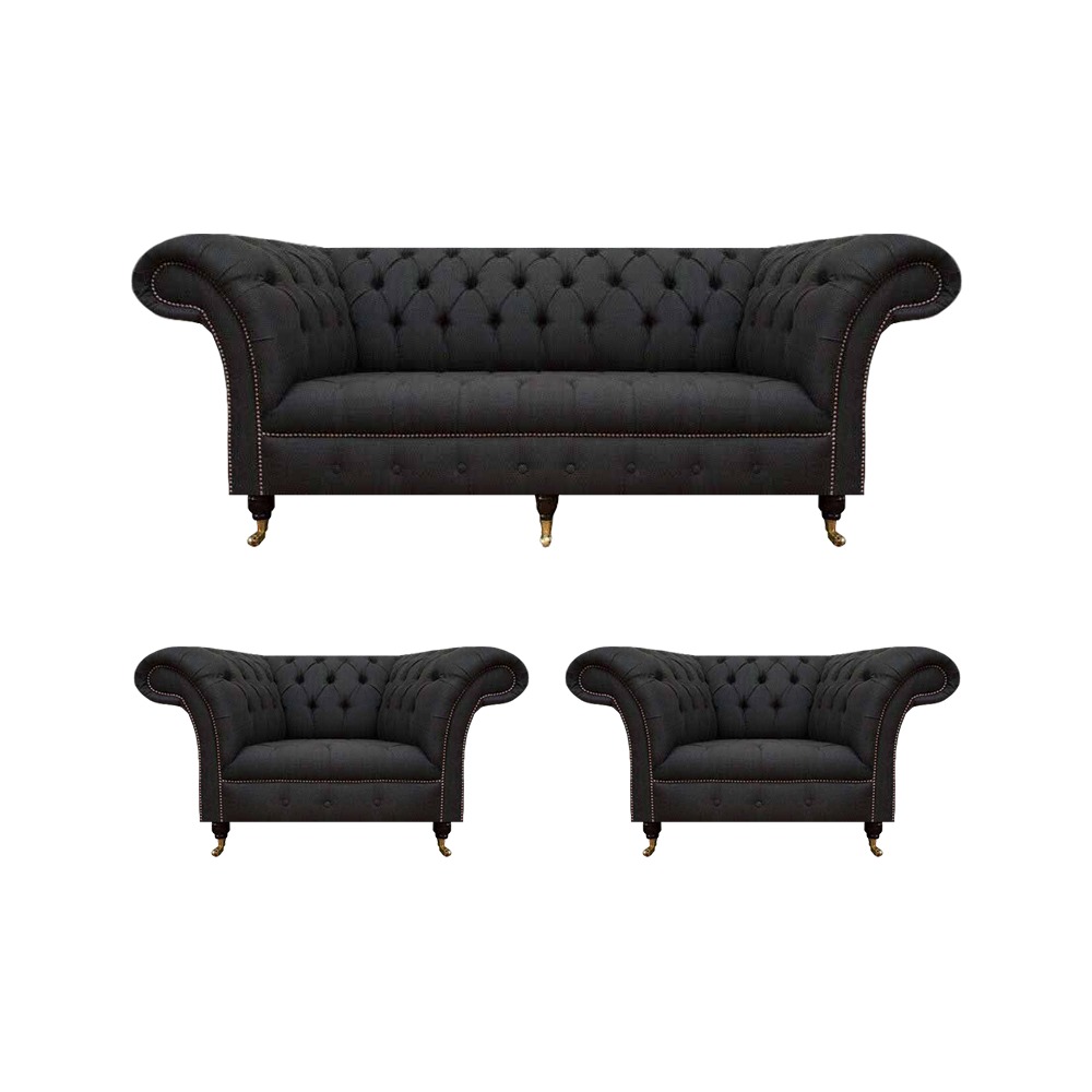 Moderne Chesterfield Schwarze Garnitur Designer 2x Textilsessel 3-Sitzer Moderne Chesterfield Schwarze Garnitur Designer 2x Textilsessel 3-Sitzer von JV Moebel