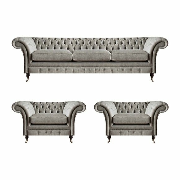 Moderne Chesterfield Sitzgarnitur Textilsofas Sessel Polster Möbel 3tlg von JV Moebel