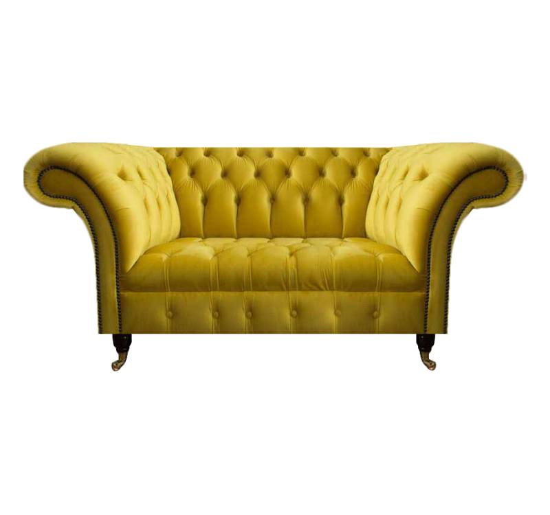 Moderne Chesterfield Sitzmöbel Gelber Zweisitzer Designer Stoffcouch von JV Möbel