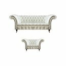 Moderne Chesterfield Weiße Stoffcouch Exklusiver Wohnzimmer Sessel 2tlg von JV Moebel