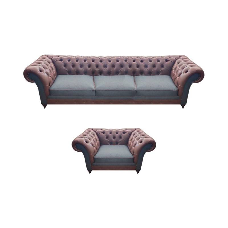 Moderne Designer Sofagarnitur Polster Set Luxus Leder Sofas Couchen Chesterfield von JV Möbel