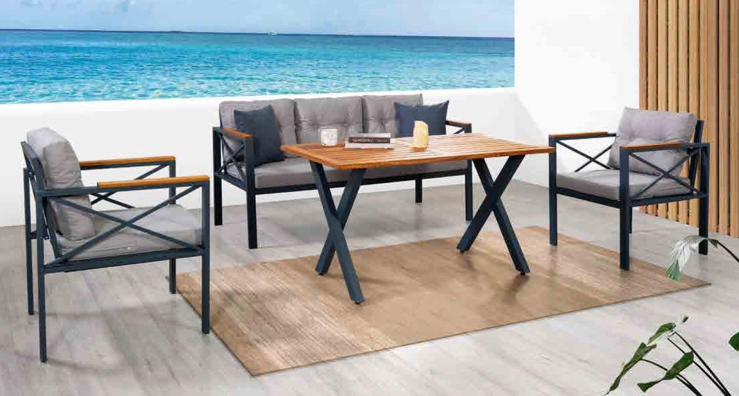 Moderne Graue Gartenmöbel Garnitur Sessel Hocker Tisch Veranda 4tlg. Set von JV Möbel