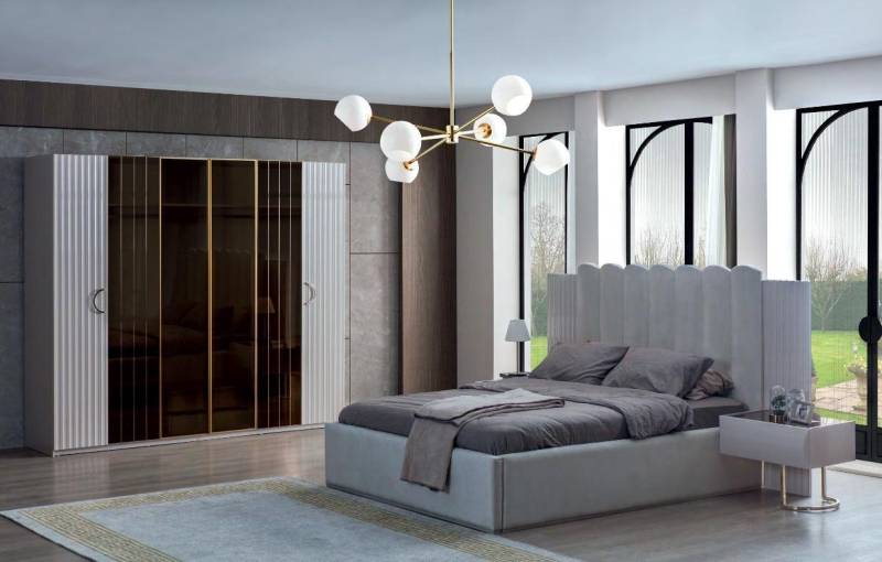 Moderne Graue Schlafzimmer Möbel Designer Doppelbett Kleiderschrank 4tlg von JV Möbel