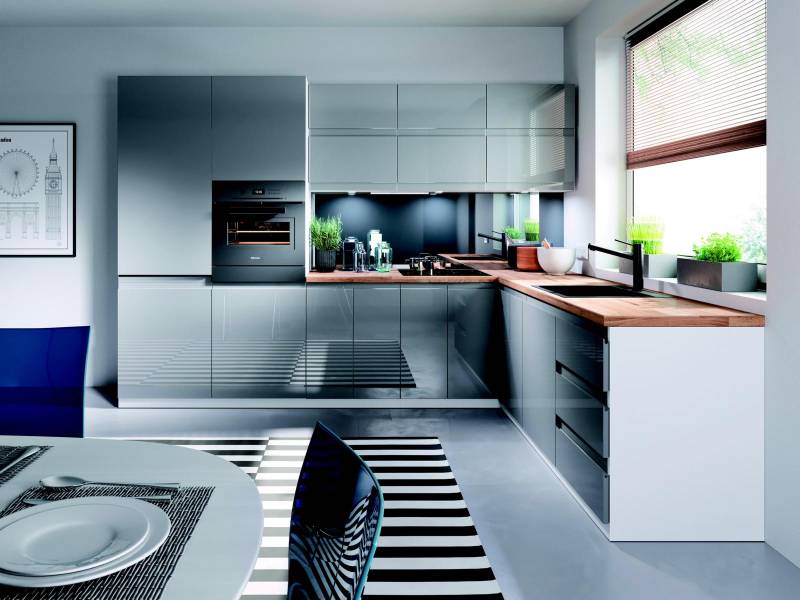 Moderne Küche L Zeile Küchen Schrank Design Möbel Maßfertigung Küchenzeile Grau von JV Möbel