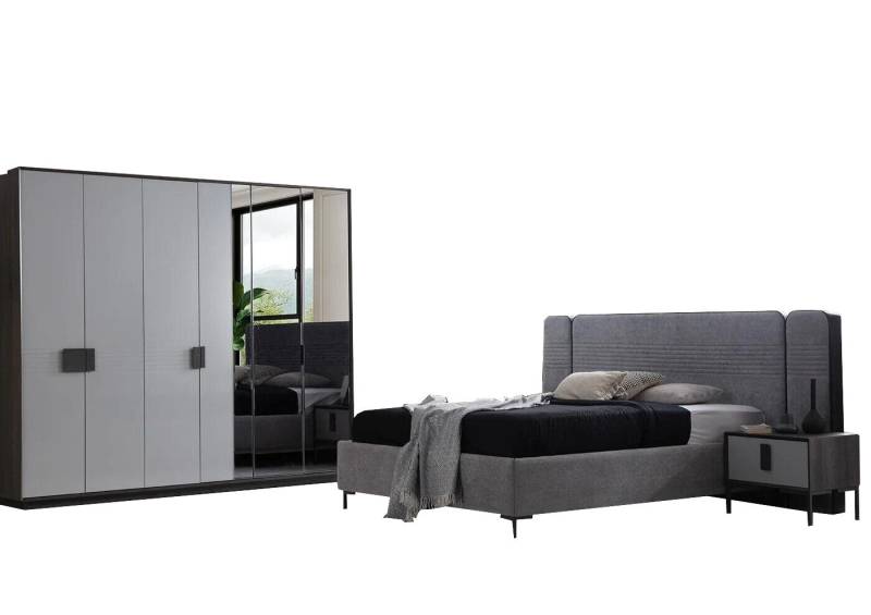 Moderne Schlafzimmer Möbel Universalbett 2x Nachttische Kleiderschrank von JV Moebel