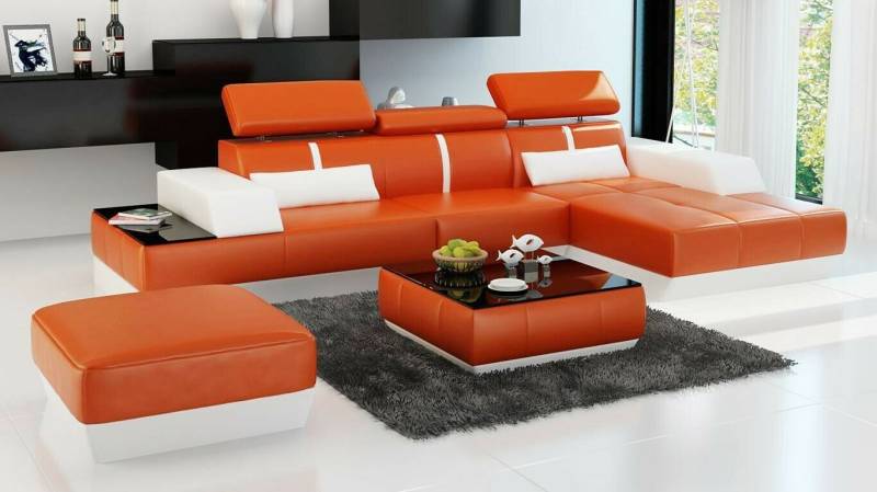 Moderne Sofa Eckgarnitur L Form Polster Sitz Ecke Couch + Hocker von JV Möbel
