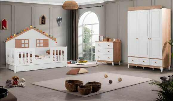 Moderne Weiße Kinderzimmer Möbel Luxus Garnitur Kinderbett Kommode neu von JV Moebel