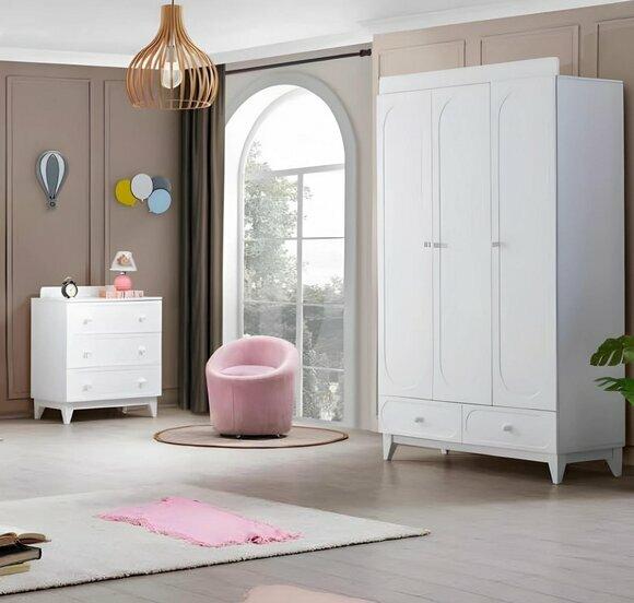 Moderne Weiße Kinderzimmer Möbel Luxus Garnitur Kleiderschrank Kommode von JV Moebel