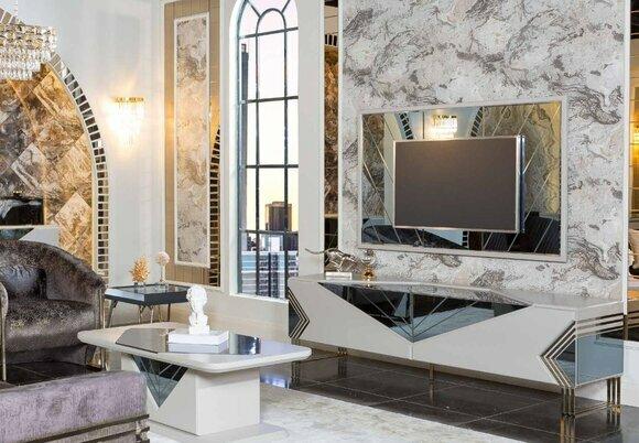 Moderne Weiße Wohnwand Garnitur Designer TV-Sideboard Luxus TV-Rahmen von JV Moebel