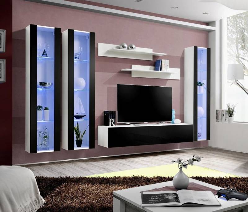 Moderne Wohnwand Wand Regale Wohnzimmer Hänge Vitrine Design Möbel von JV Möbel