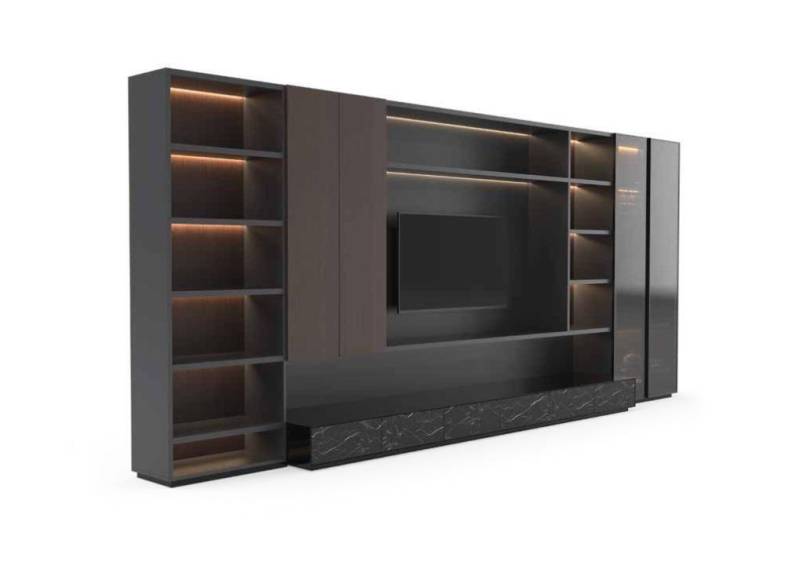 Moderne Wohnwand Wohnzimmer Schrankwand Modern braun Holz Schrank von JV Möbel