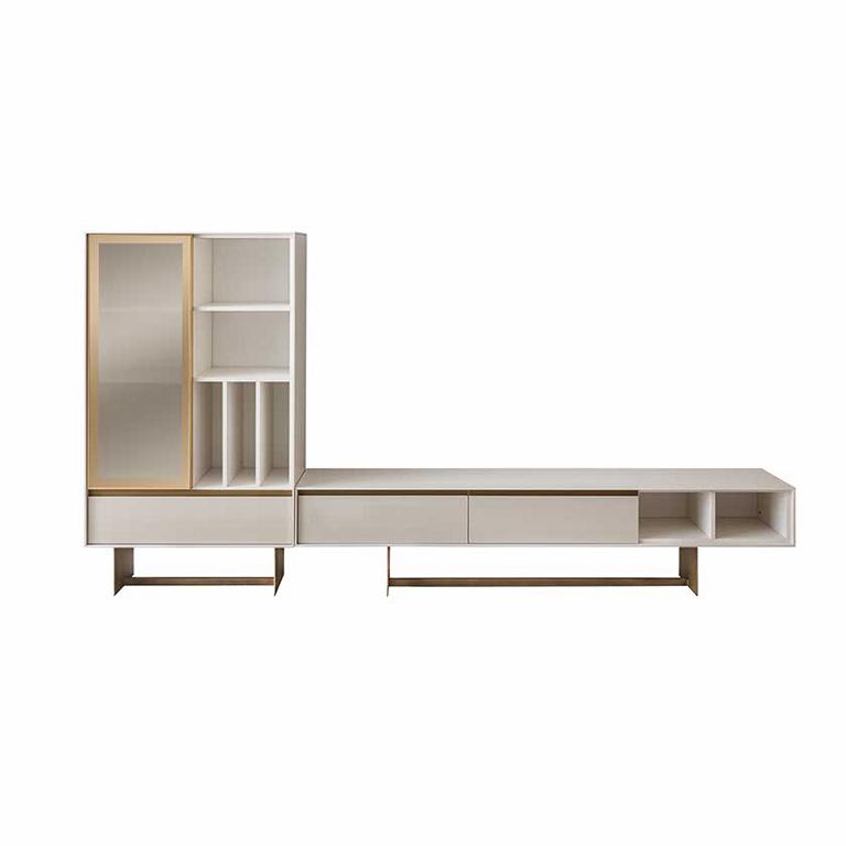 Moderne Wohnzimmer Garnitur Beiger TV-Schrank Designer Lowboard Vitrine von JV Moebel