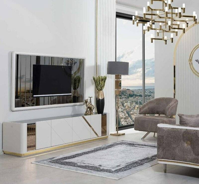 Moderne Wohnzimmer Möbel Designer TV-Ständer Luxuriöser TV-Rahmen 2tlg von JV Moebel